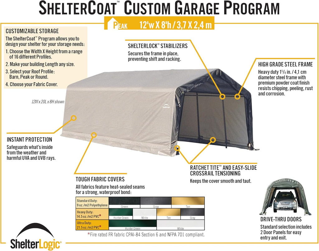 shelterlogic sheltercoat 12 x 28 x 8 ft, front angle view