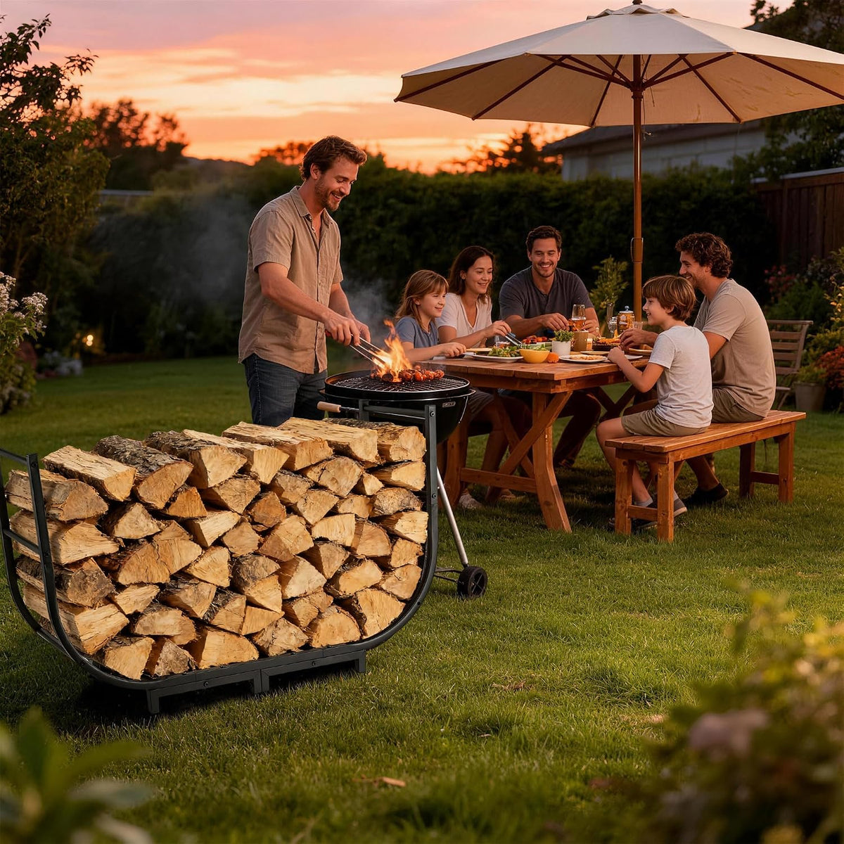 facka 40 inch firewood rack outdoor, metal wood showing dimensions