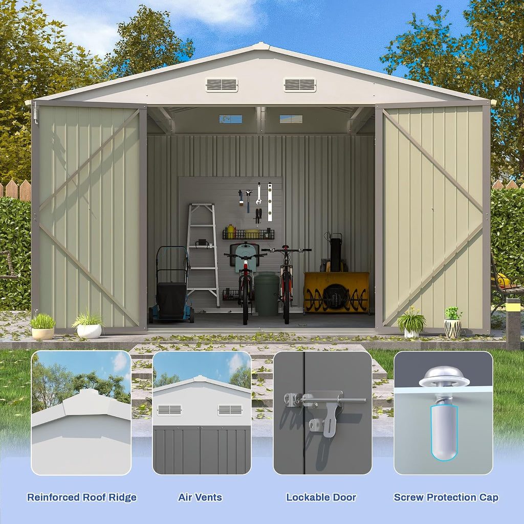 patiowell 10x8 ft outdoor storage shed, metal sheds, close-up detail