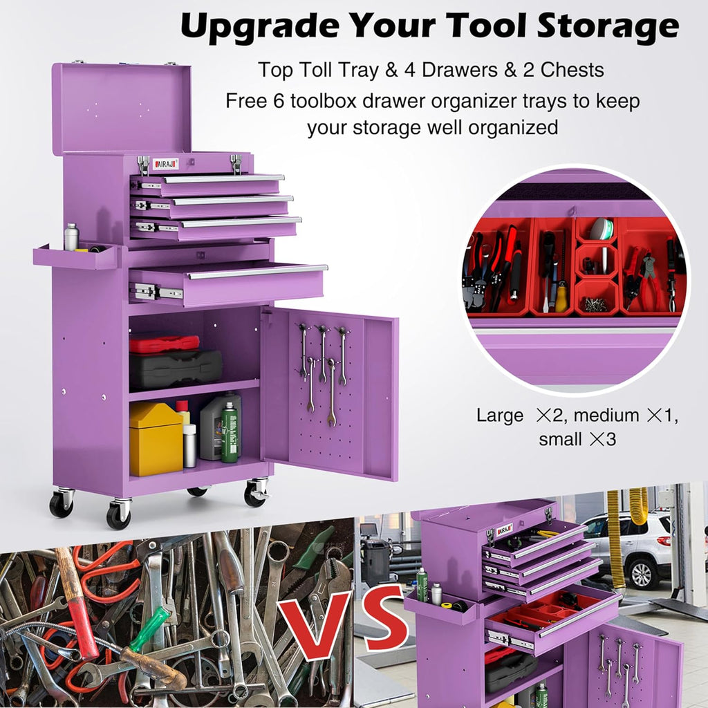airaj 40" 4-drawer rolling tool chest with 360°, side view