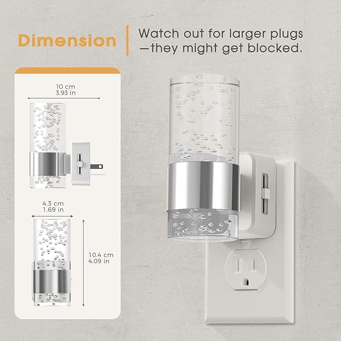 Briignite Night Light, 2 Pack Dimmable Night Lights Plug into Wall, Bubble