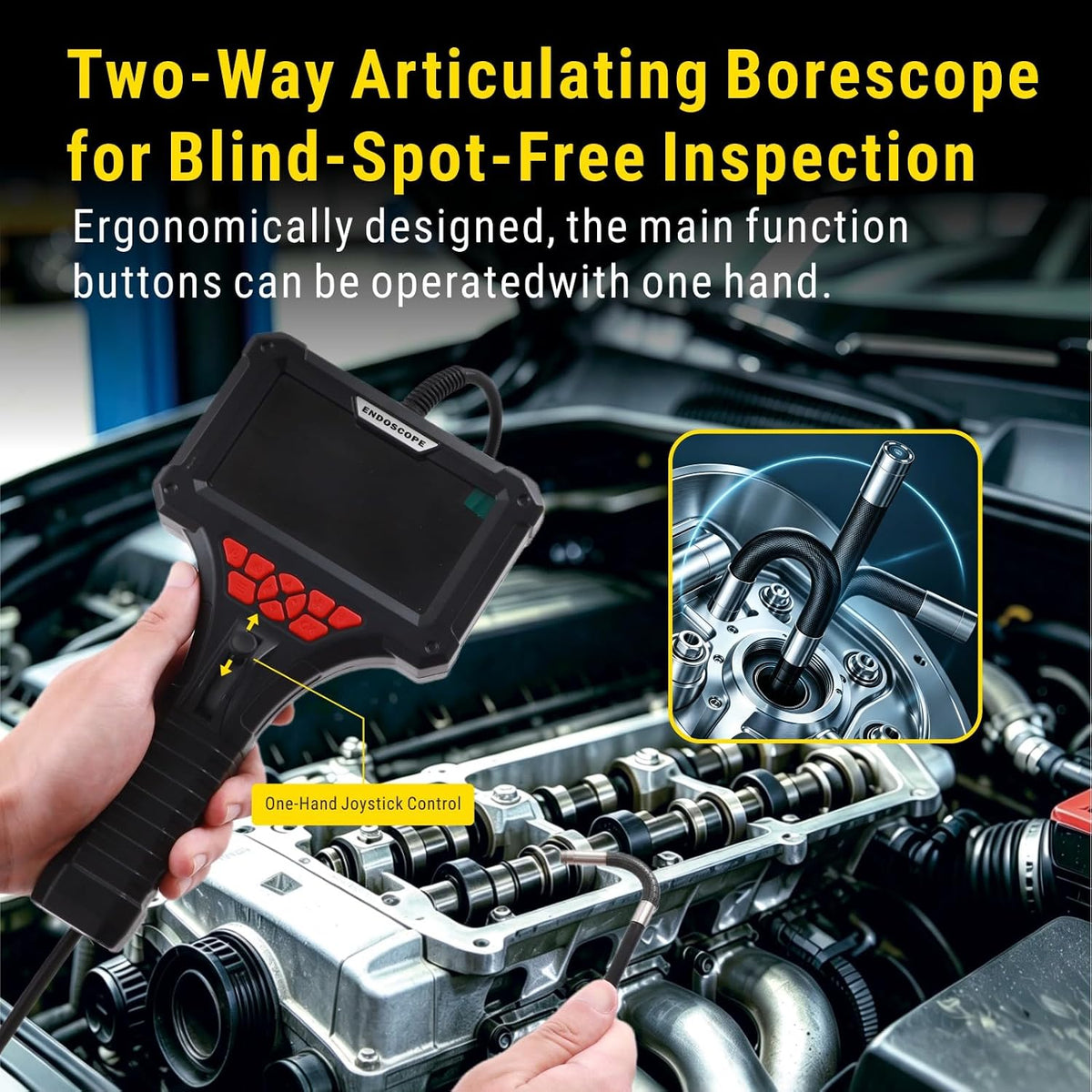 Two-Way Articulating Borescope Camera with Light,0.24in Ultra-Slim