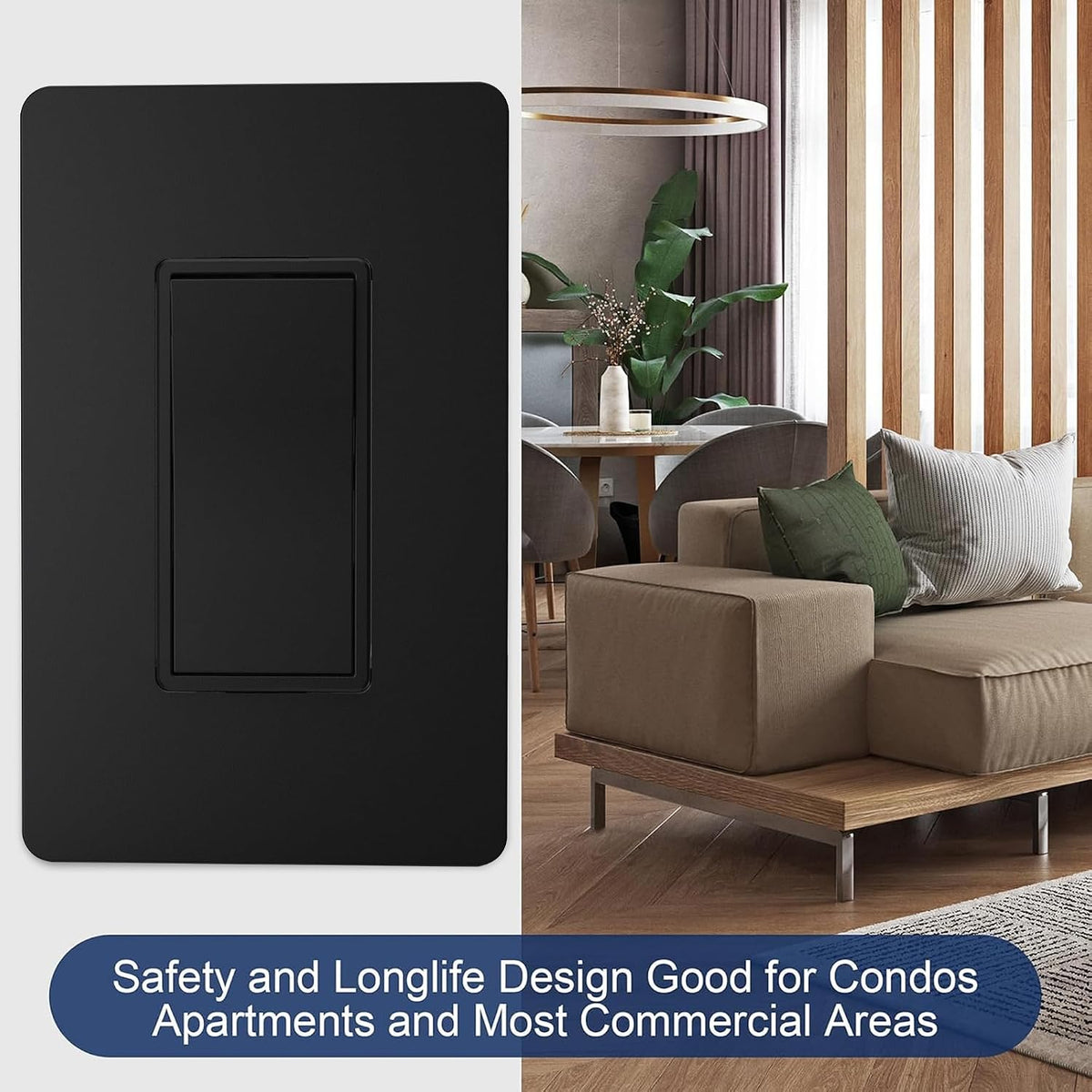 thunderway matte black 3 way decorative light switch, view 9