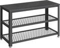 VASAGLE 3-Tier Shoe Rack, Storage Bench with Metal Mesh Shelves and Seat