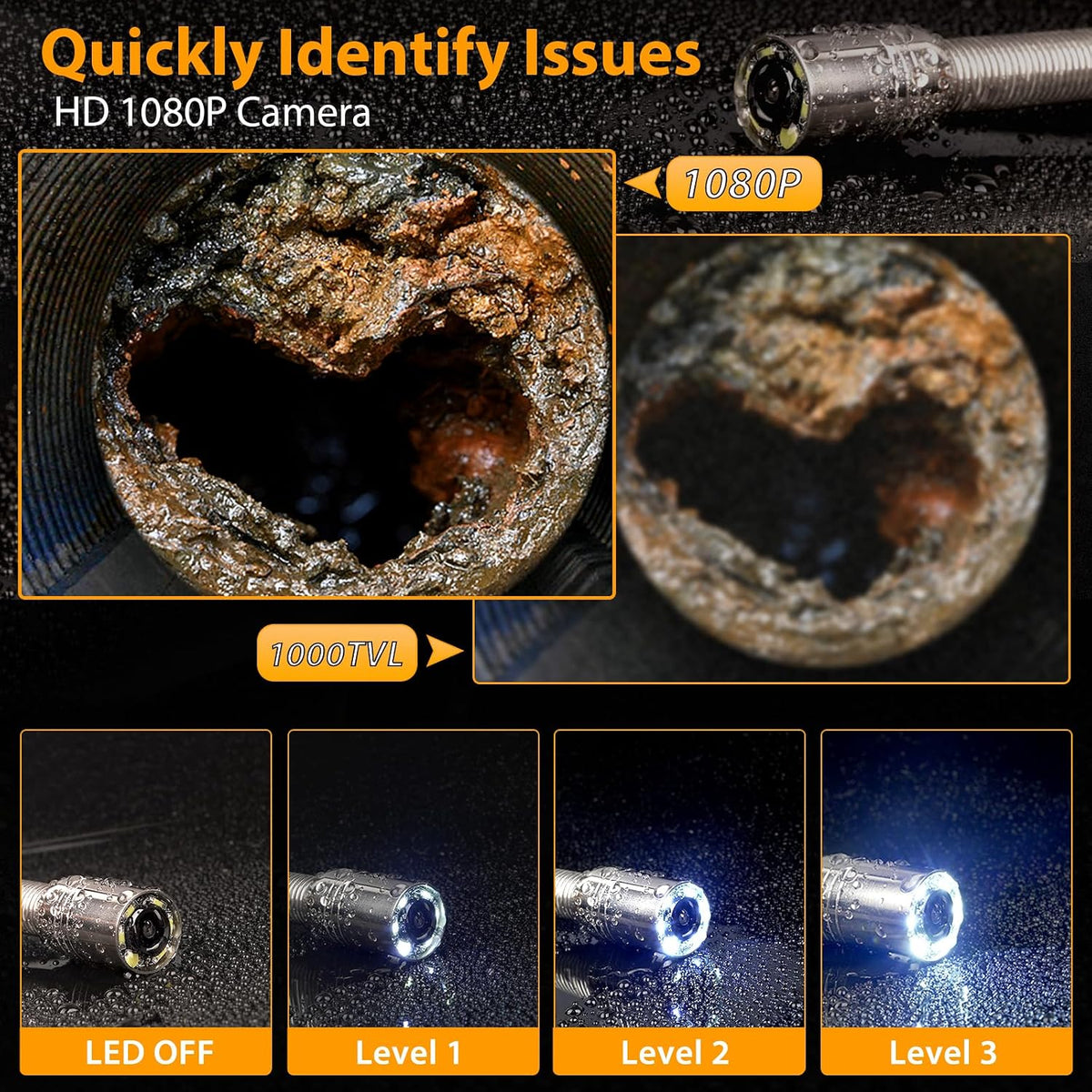 sewer camera 100ft/30m pipe inspection borescope endoscope camera shown in use