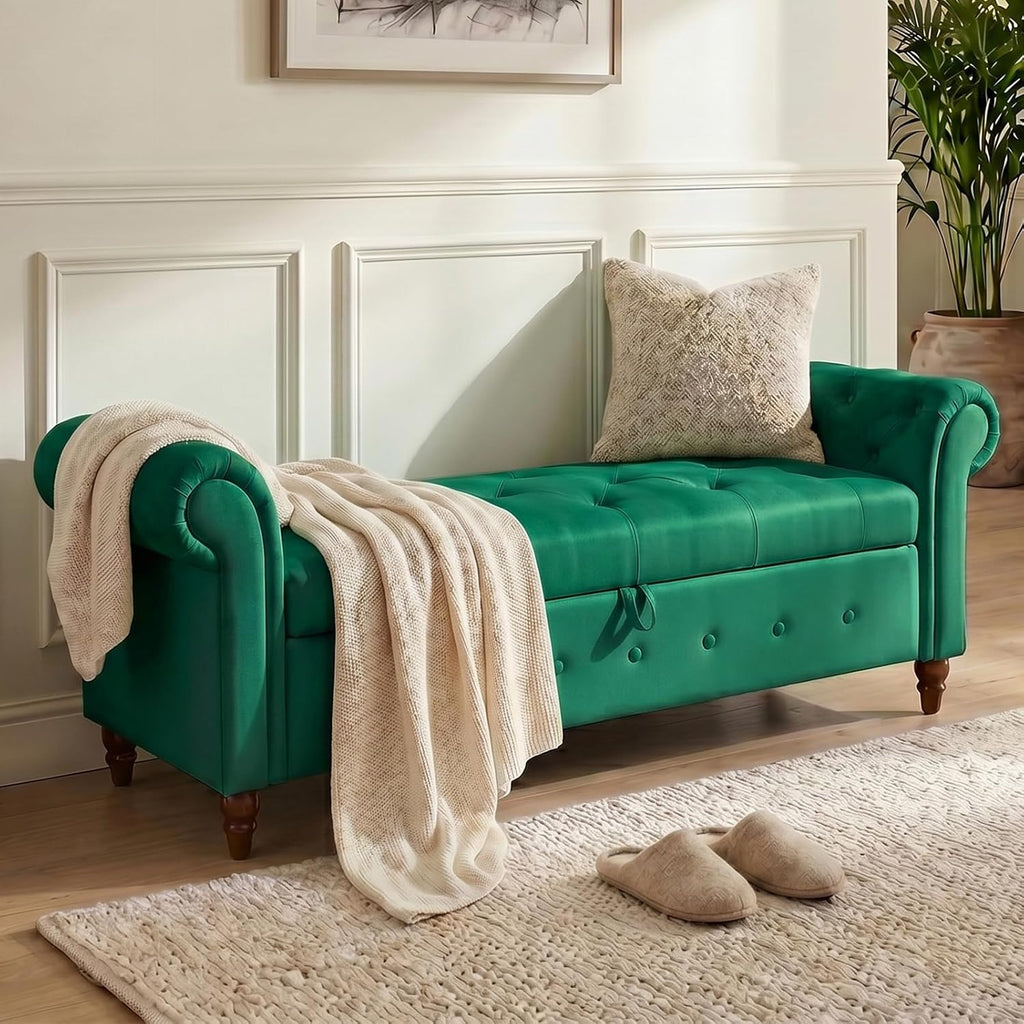 Storage Bench, End of Bed Bench with Pull Ring Design