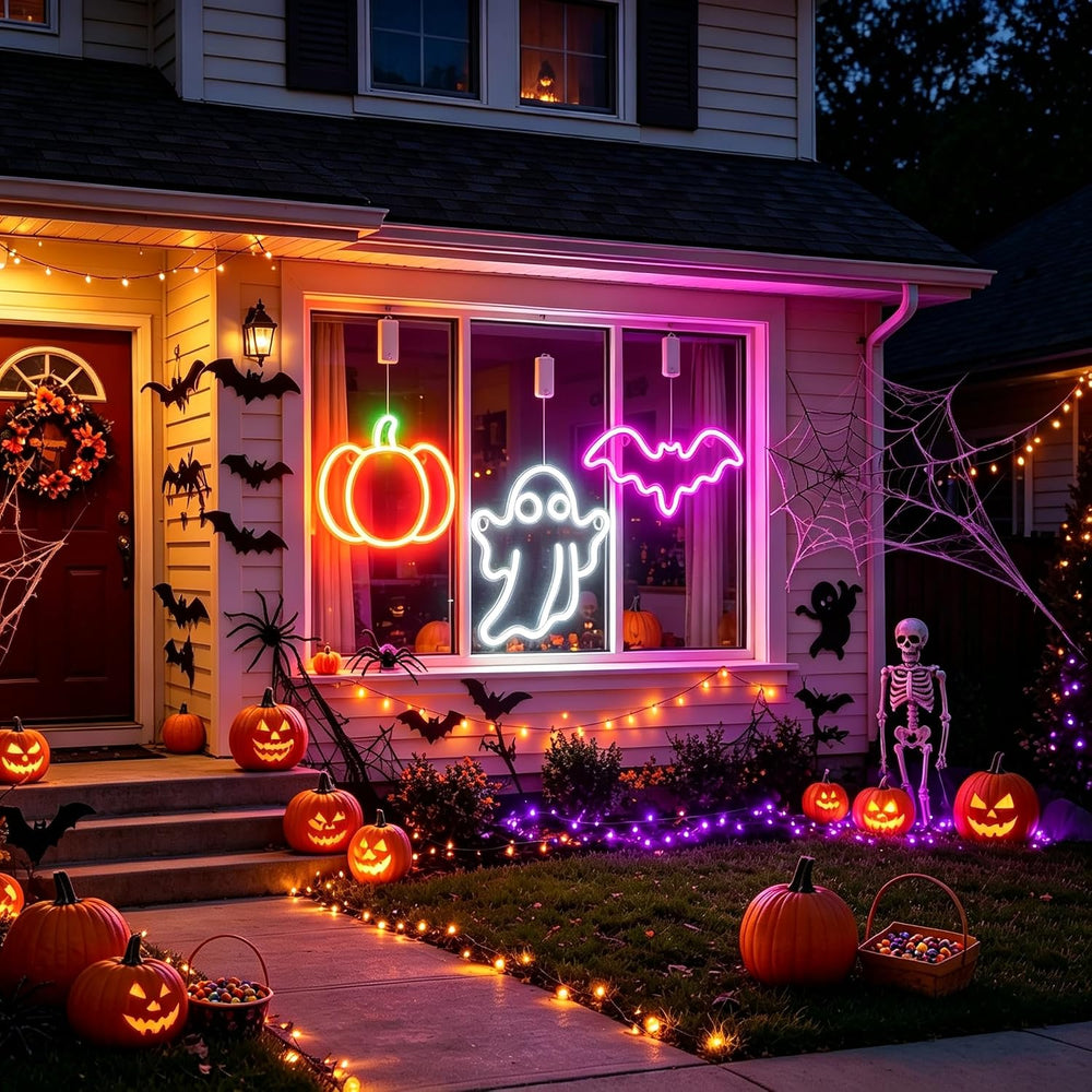 3Pack Rechargeable Halloween Window Lights,4/6/12H Timer,Sharp Outlines