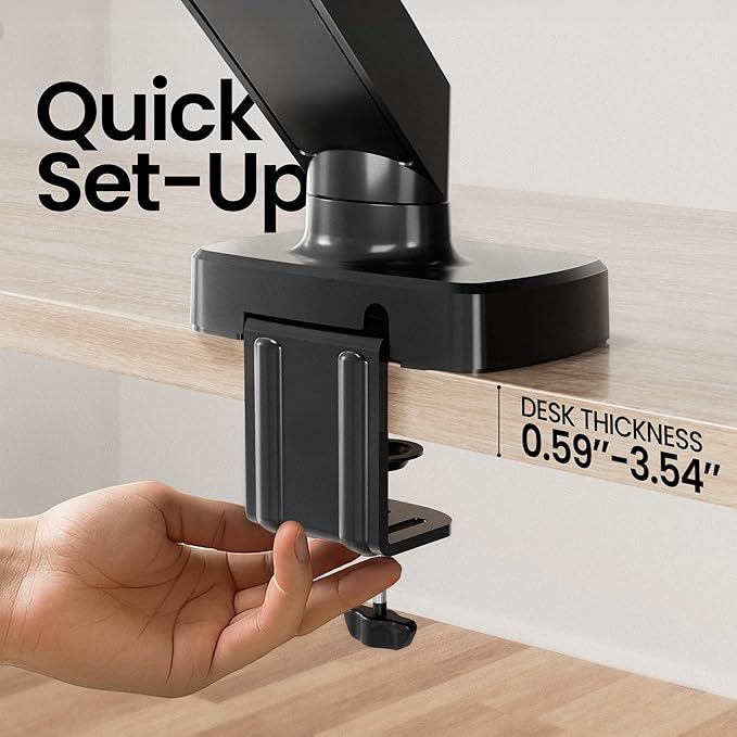 EVEO Premium Single Monitor Arm 14"–34", Adjustable Gas Spring Monitor Mount
