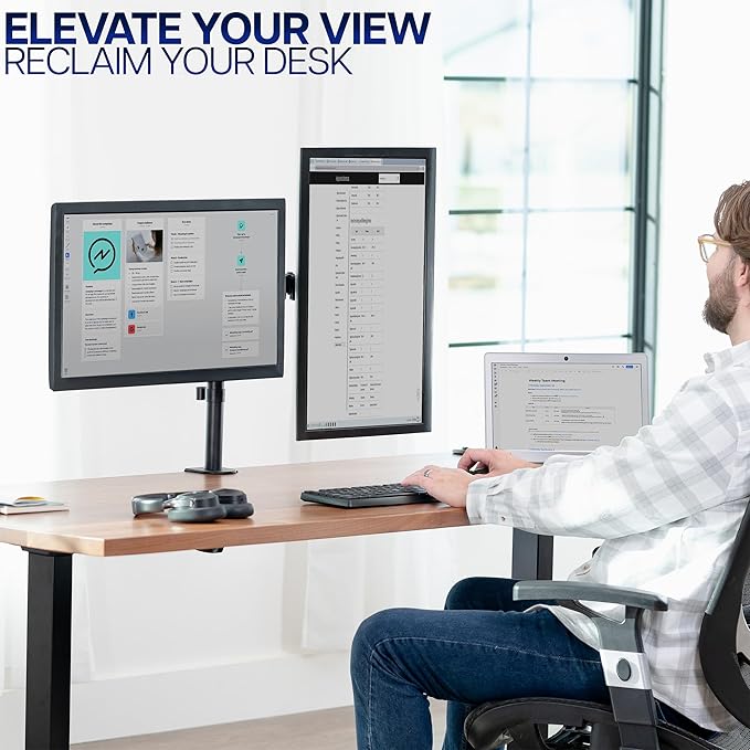 VIVO Dual Monitor Desk Mount, Heavy Duty Fully Adjustable Steel Stand, Holds 2