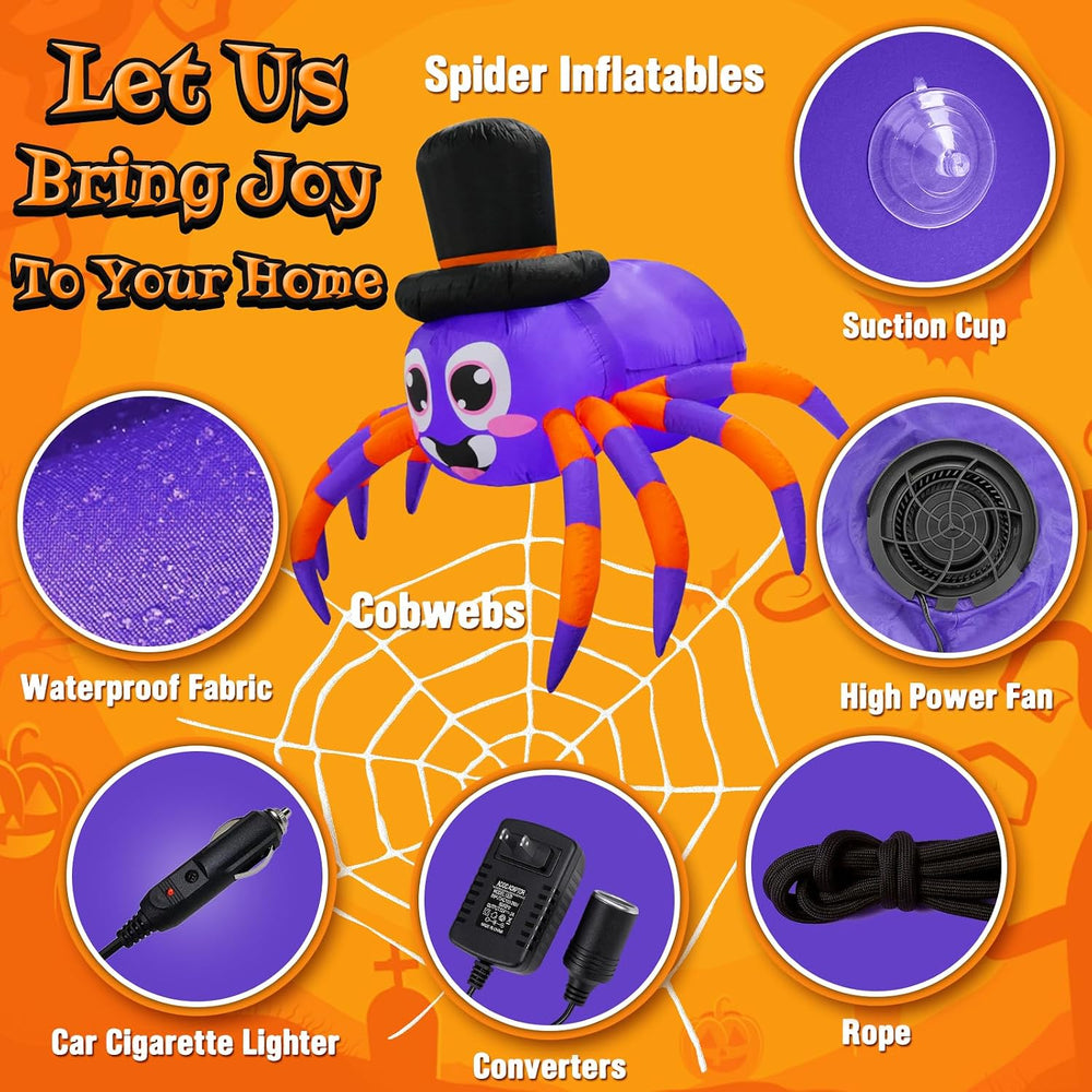 Halloween Trunk or Treat Car Decorations Kit Inflatable Spider with LEDs