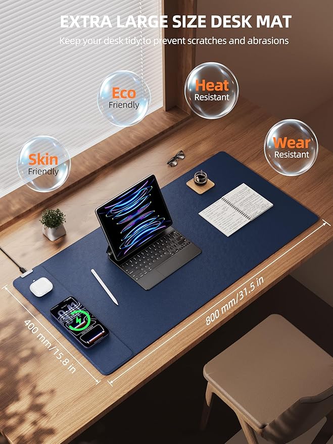 TopMade Mouse Pad with 15W Wireless Charging, XXL Large Leather Desk Mat