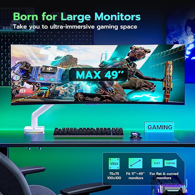 Ultrawide Monitor arm for 17-49'' Heavy Duty Screen up to 44lbs, Gas Spring