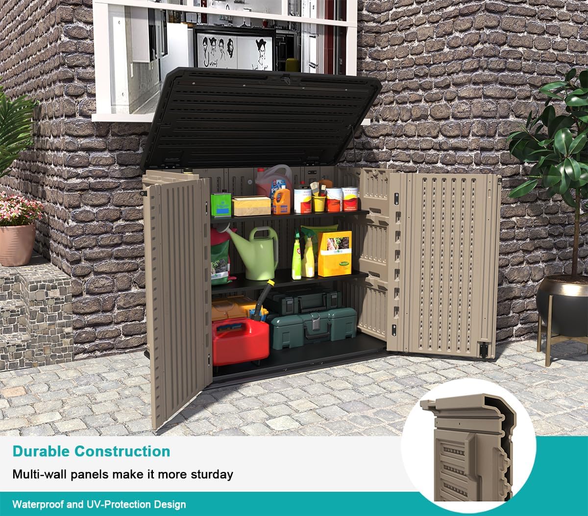 kinying outdoor storage shed - horizontal storage cabinet, side view