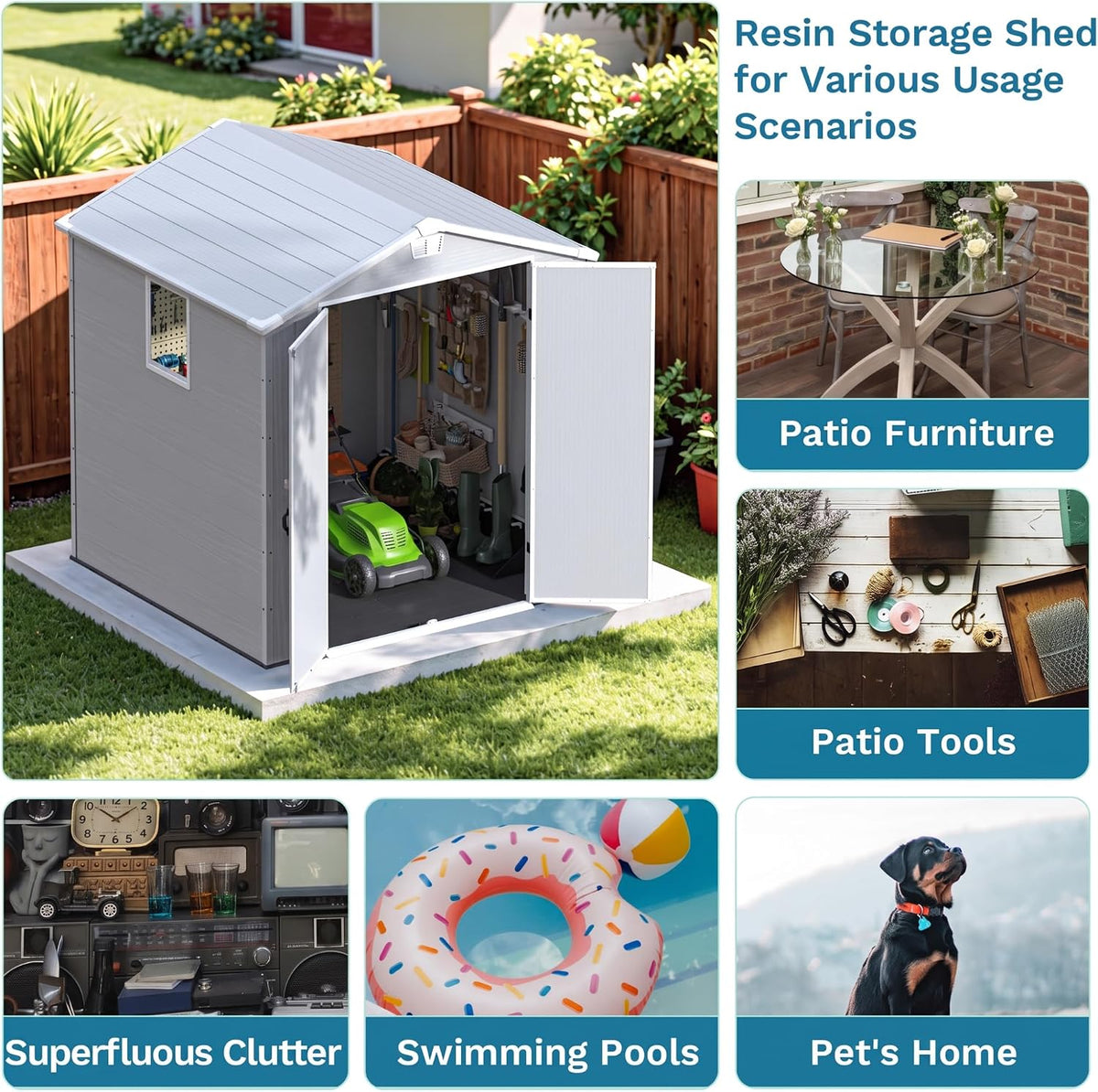 devoko 6x6 ft resin shed with floor, outdoor, package contents