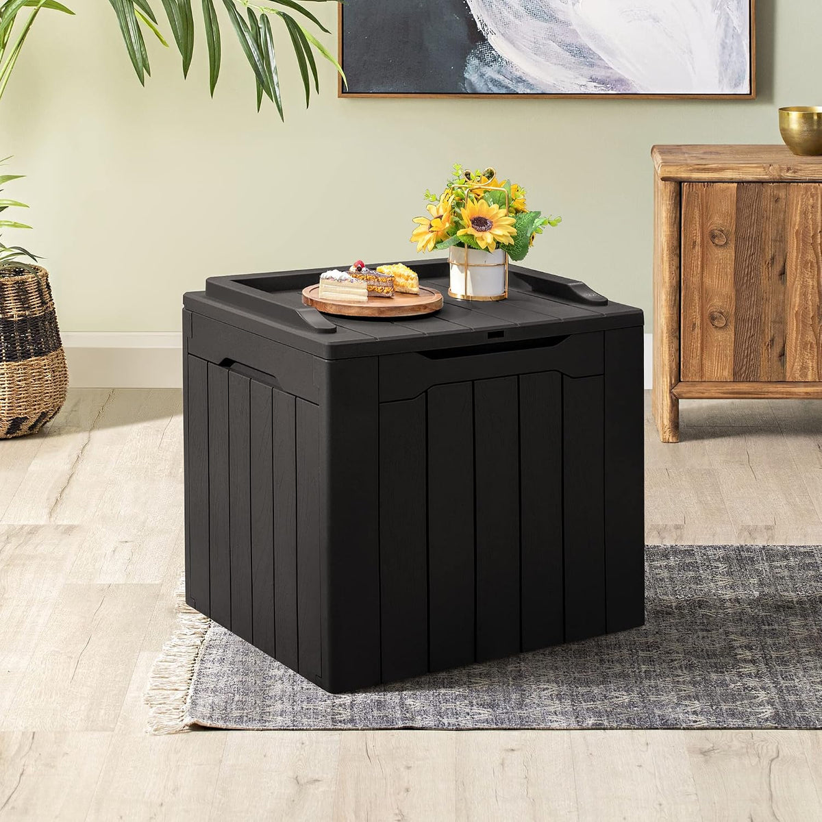 homall 31 gallon resin deck box waterproof outdoor, side view