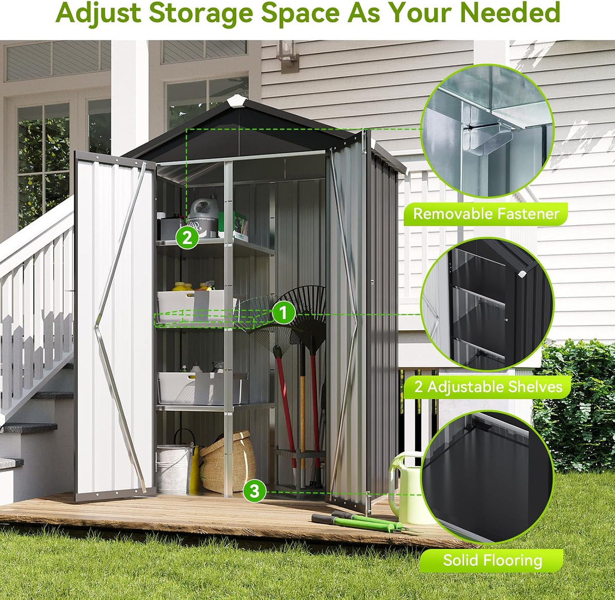 aoxun vertical outdoor storage cabinet 3.5’x2’ with floor, close-up detail