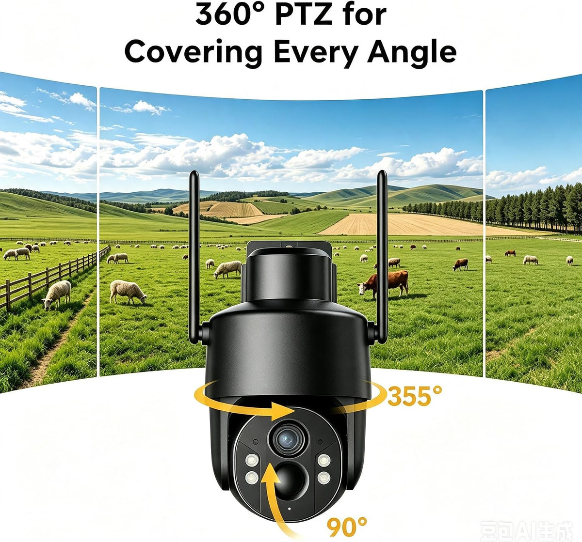 no wifi security camera, 4g lte cellular, 4mp showing dimensions