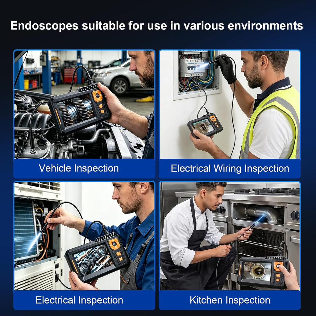 dual lens endoscope camera with light, 5" ips, package contents