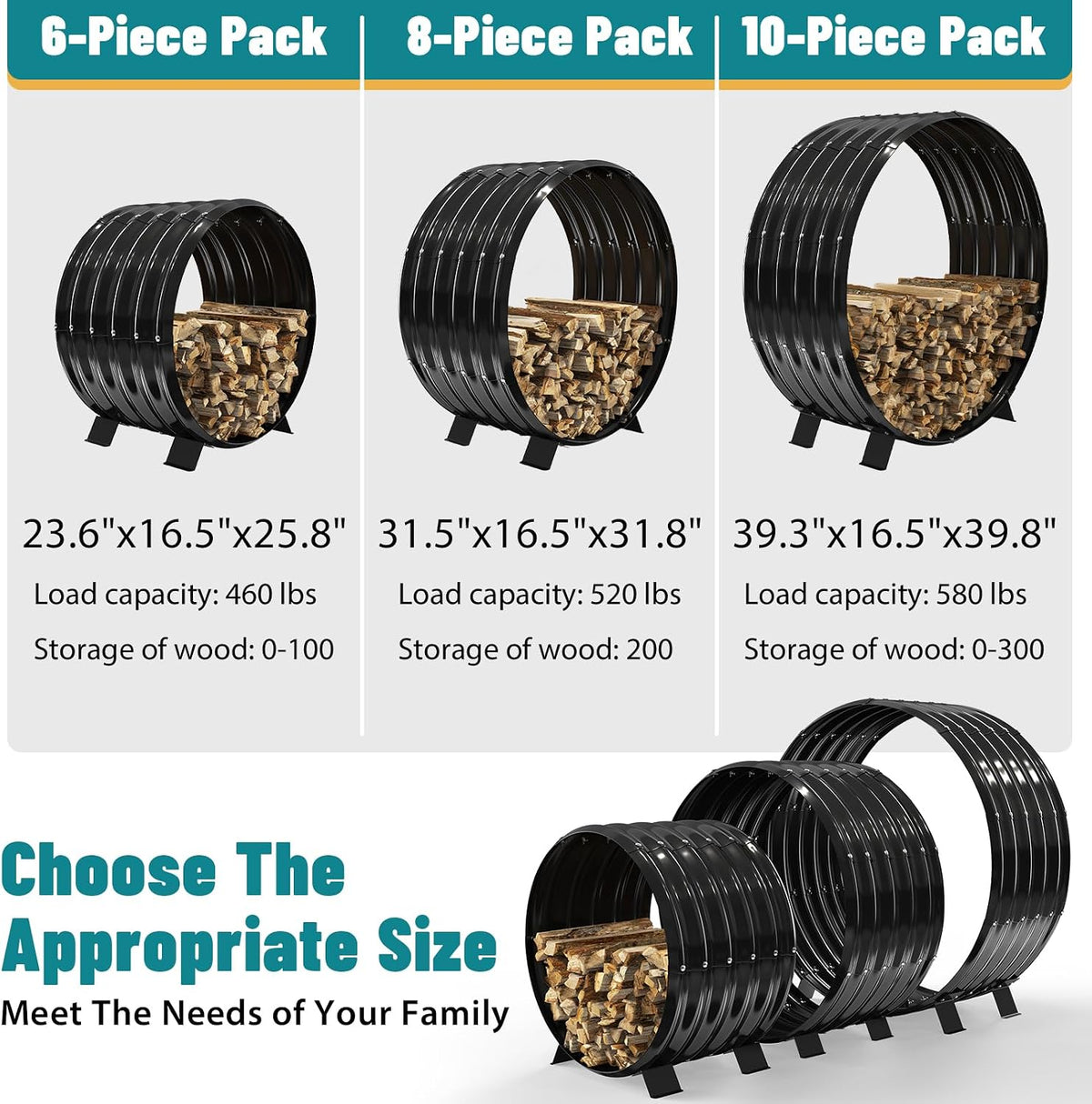 3.3 ft diameter round firewood rack with 4 on a desk or shelf