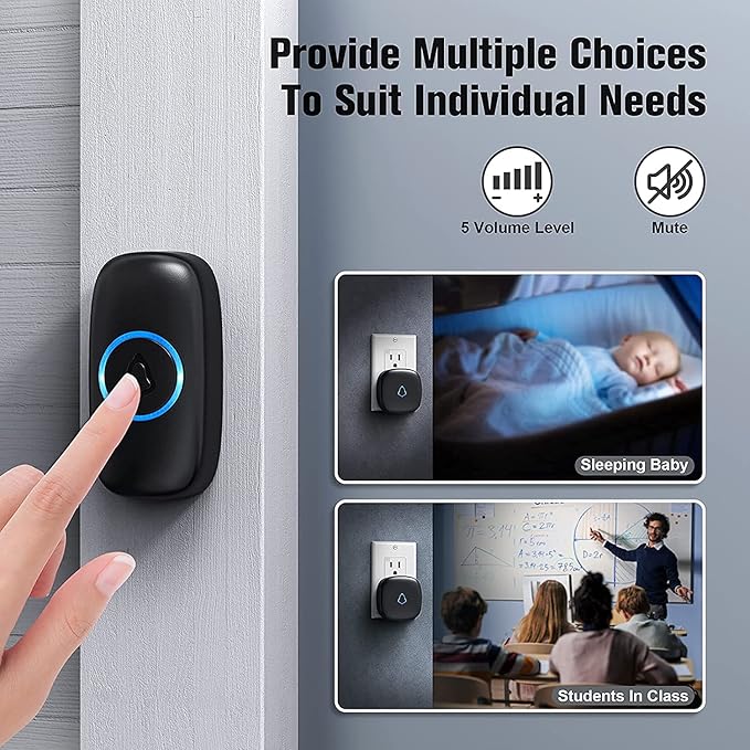 SECRUI Wireless Doorbell with 3Receivers 2 Push Buttons, Easy installation