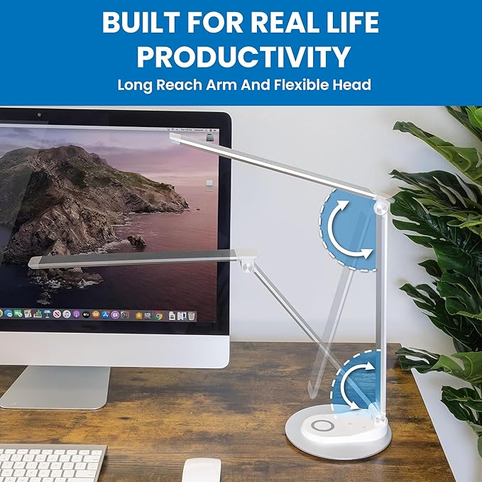 Mount-It! LED Desk Lamp with Wireless Charger and USB-C Charging Port, Dimmable