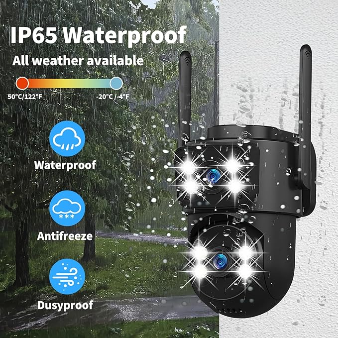 dzcctvipc 2K Dual-Lens WiFi Home Security Camera, Indoor/Outdoor Use, 360°