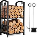 FEED GARDEN Firewood Rack Log Holder with 4-Piece Fireplace Tool Set, 29" H