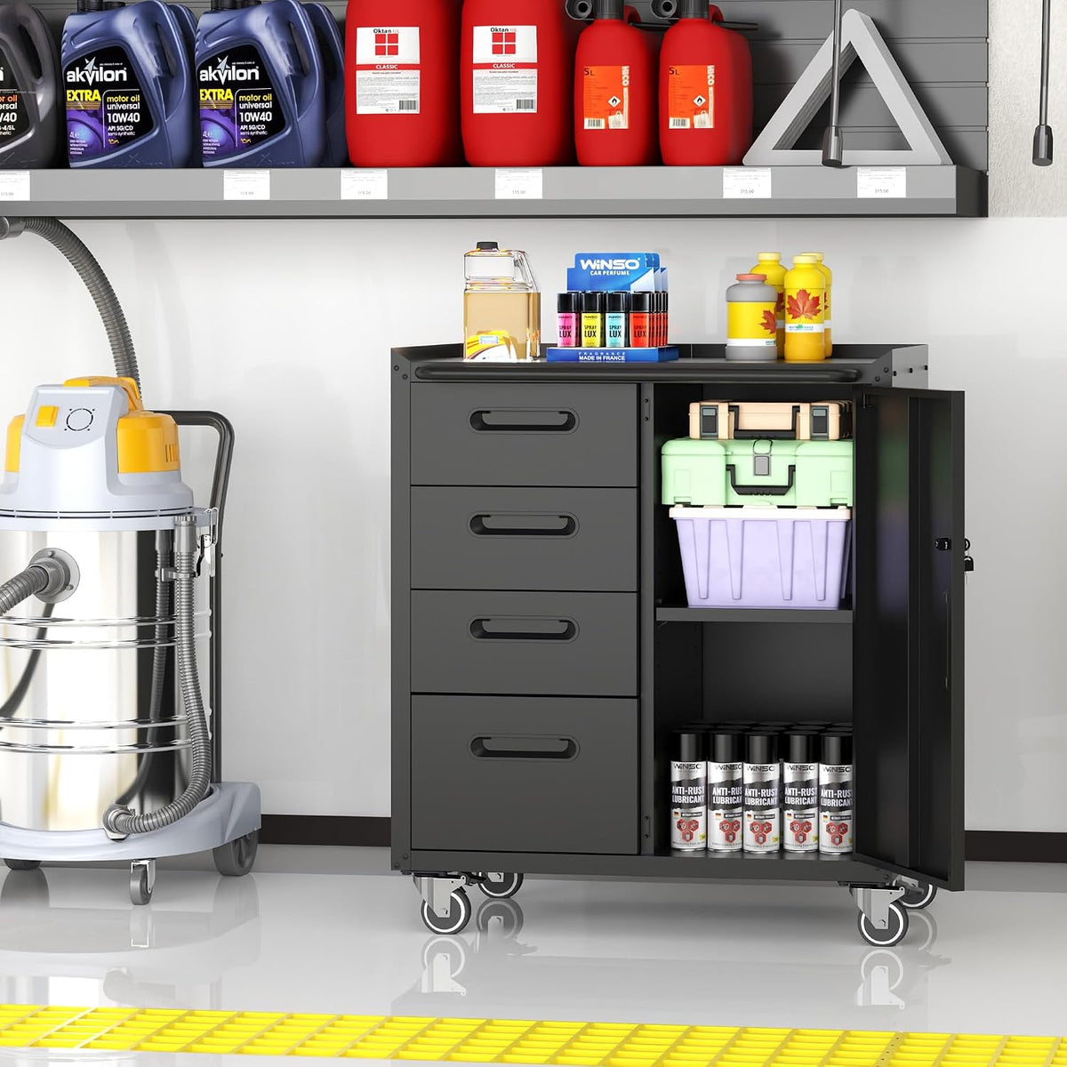 metal storage cabinet for garage, tool cabinet, utility, side view