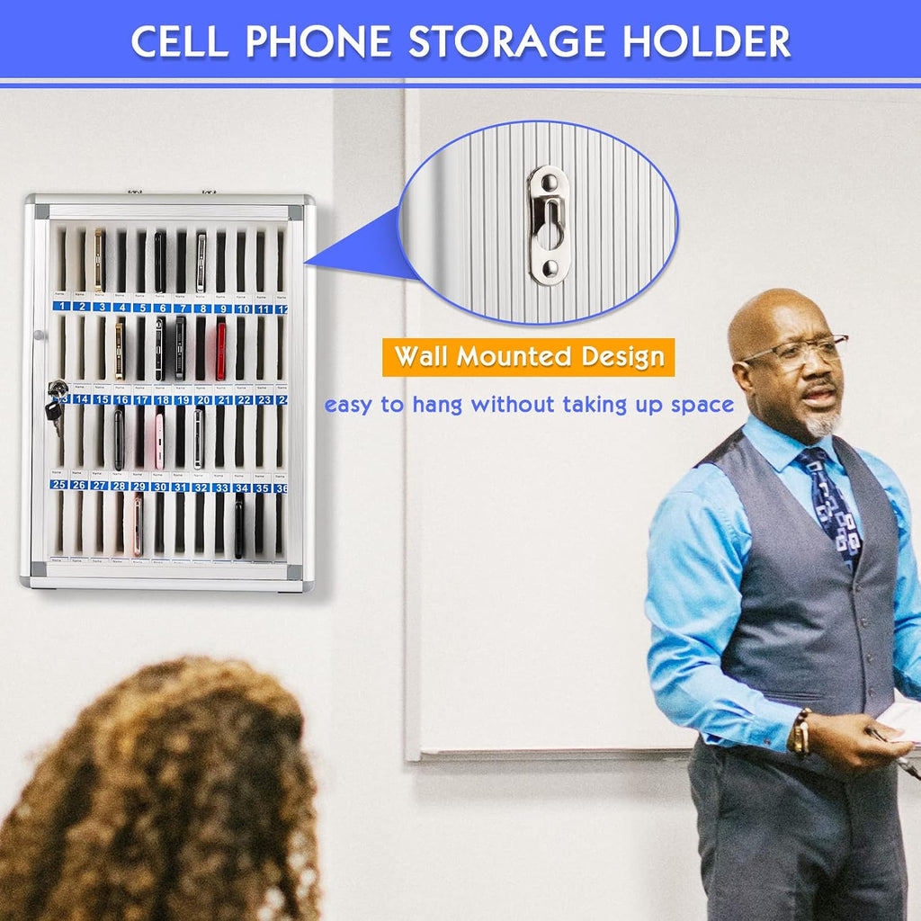 48 slots aluminum alloy cell phone locker, phone, close-up detail