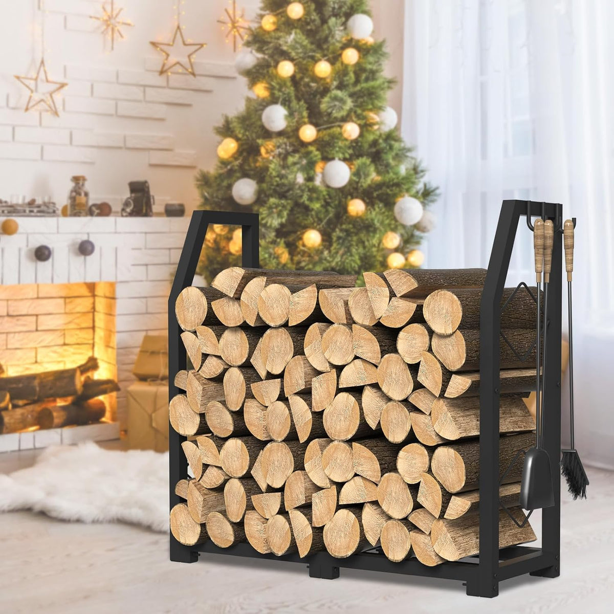 vygrow firewood rack for outdoor, firewood holder with shown in use