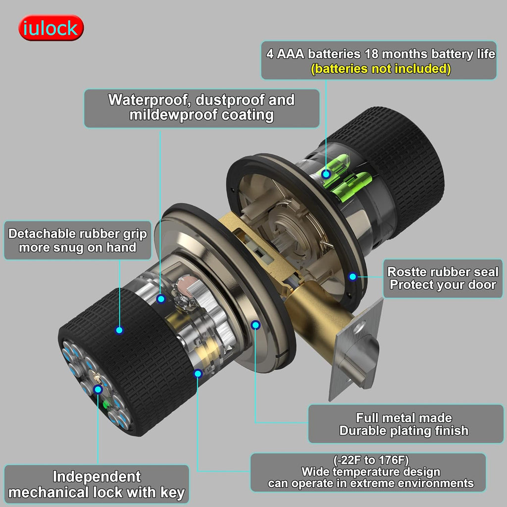 iulock smart door knob with keypad and key,keyless, side view