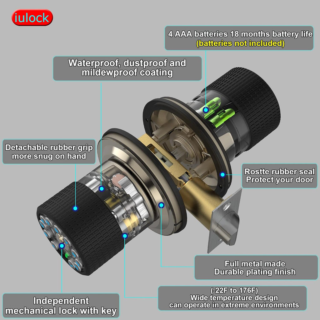 iulock smart door knob with keypad and key,keyless, side view