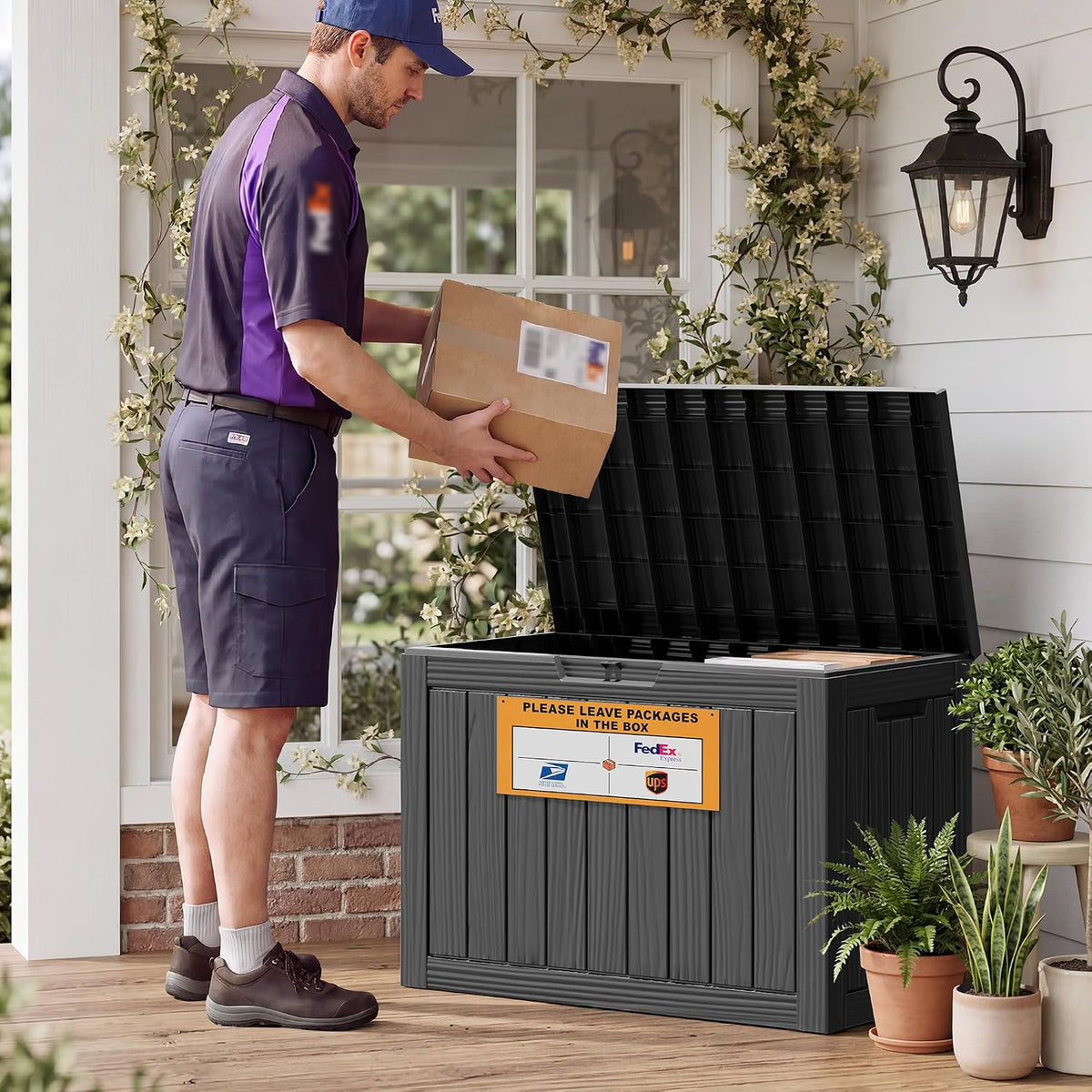 package delivery box for outside with sign 50, side view