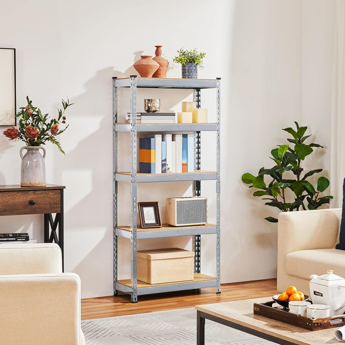 Topeakmart 2 Pack 5-Tier Metal Storage Shelves for Garage 28x12x60in Light Gray