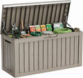 86 Gallon Deck Box, Lockable Waterproof Outdoor Storage Boxes For Garden Tools,Indoor Cushions,Accessories Outside Storage Resin Weatherproof Container(Grey)