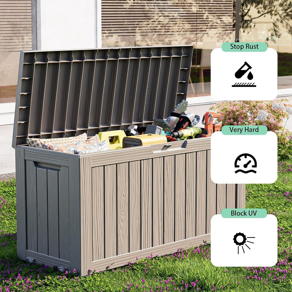 outdoor waterproof resin storage deck box lockable outside, side view
