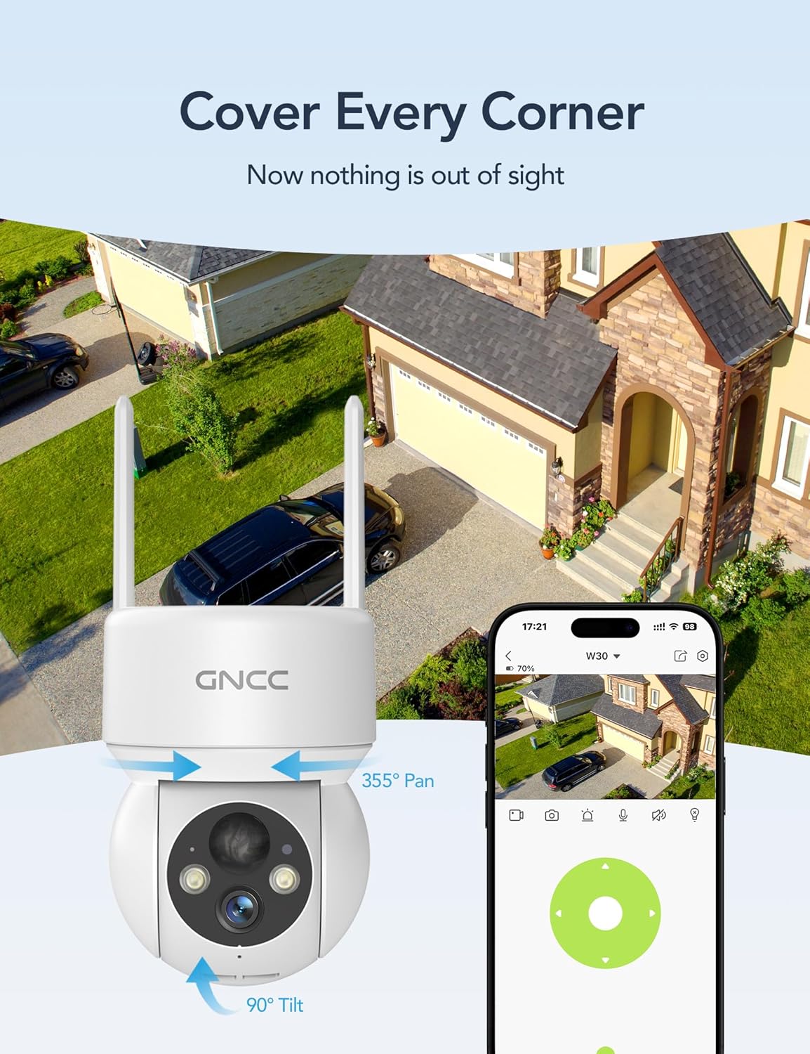 GNCC Solar Security Cameras Wireless Outdoor 2.4G WiFi, SD/Cloud Storage