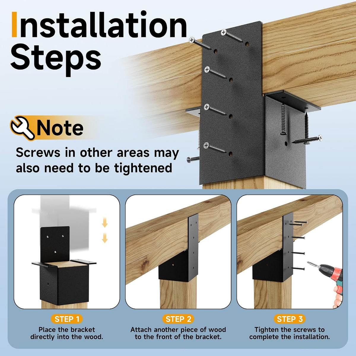 4x4 pergola brackets for wood post, heavy duty showing dimensions