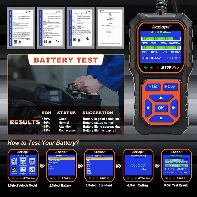 BT60 Pro Acclope Car Battery Tester