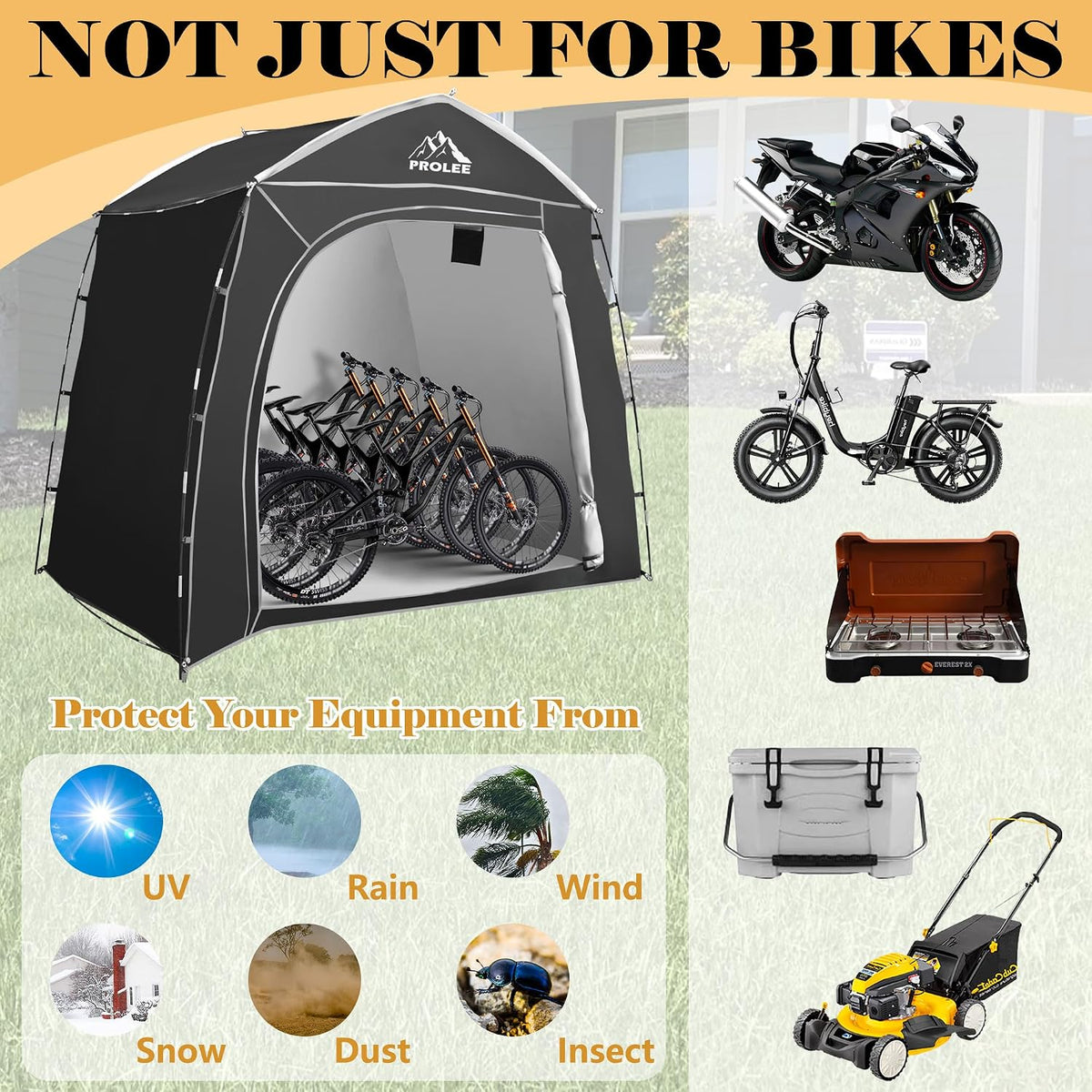 prolee bike storage tent for 4-5 bikes, 7.9 shown in use