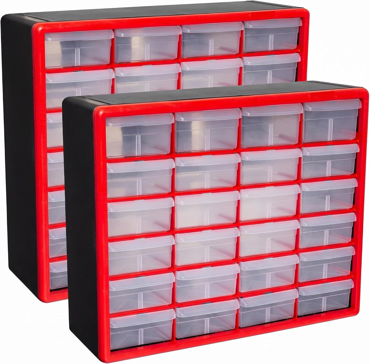 Akro-Mils 24-Drawer Plastic Drawer Storage Cabinet for Garage Organization, Bead Organizer, Building Bricks Storage, Teacher Toolbox, Makeup Organizer, 20-Inch W x 6-Inch D x 16-Inch H, 10124 Red