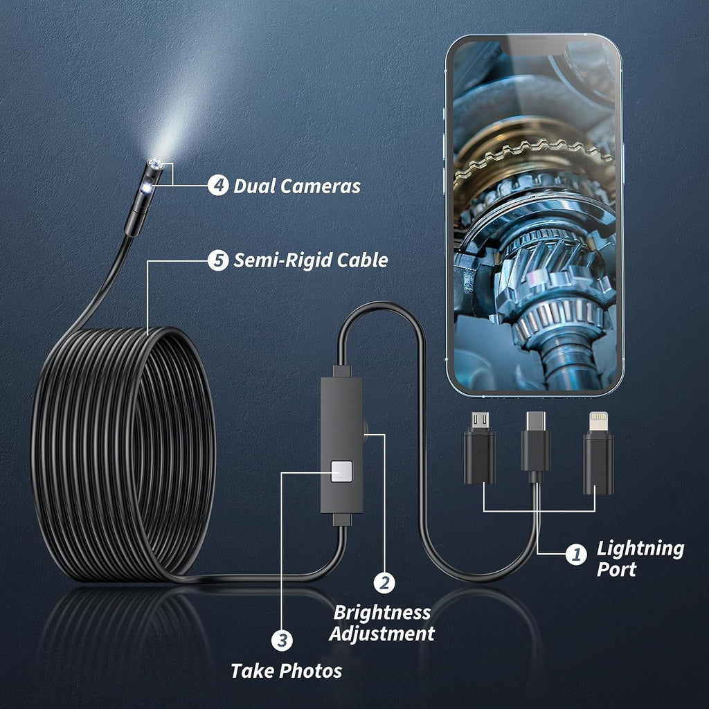 endoscope camera with light,1920p hd borescope tools with shown in use