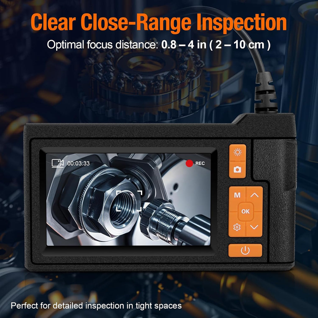 borescope camera with light, 4.3" ips screen endoscope showing dimensions