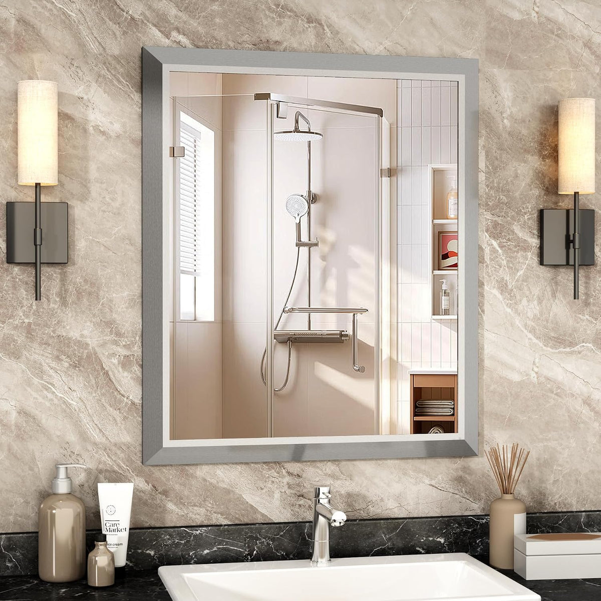 SMIROR Brushed Silver Bathroom Mirror