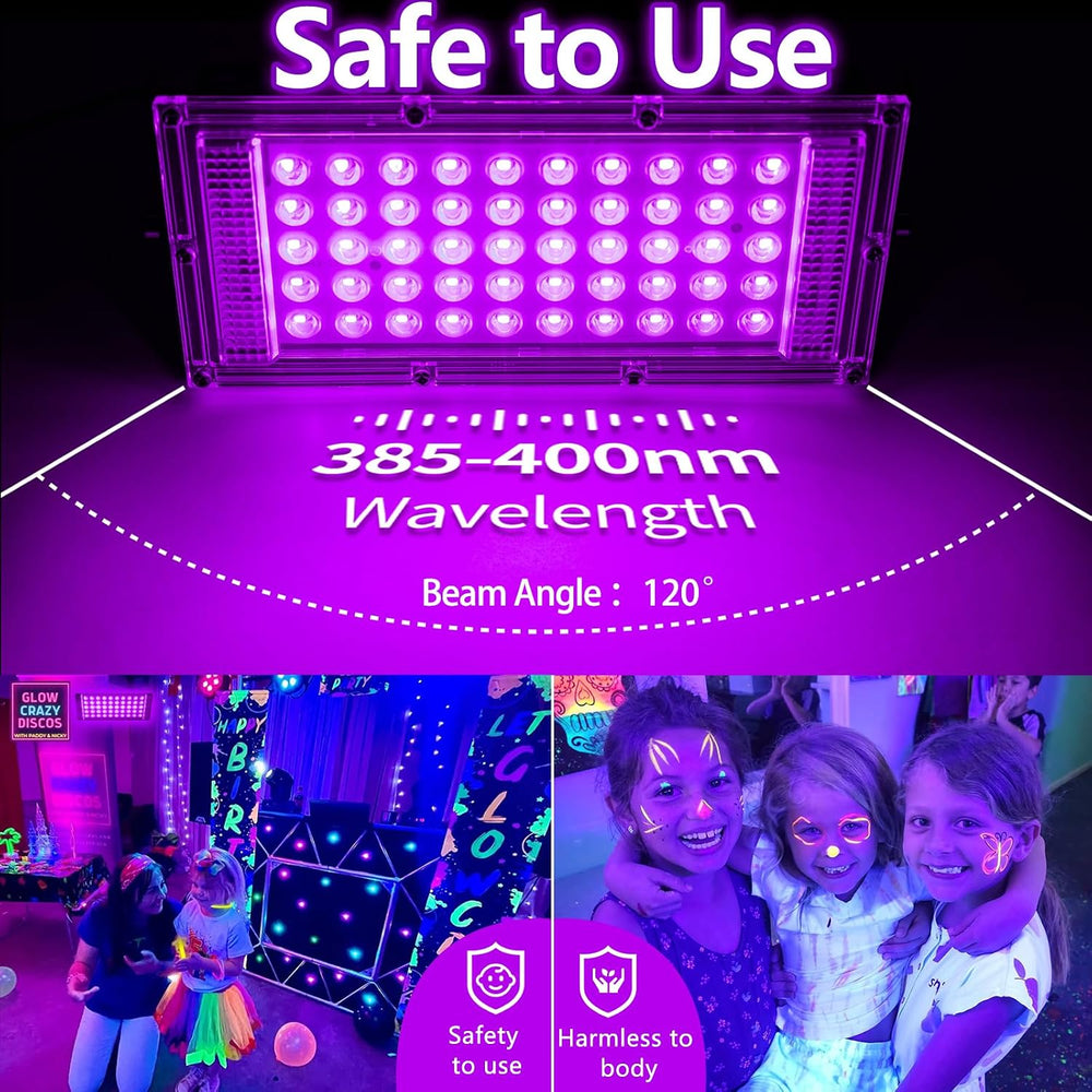 4 Pack 50W Black Lights for Glow Party,Halloween Blacklight