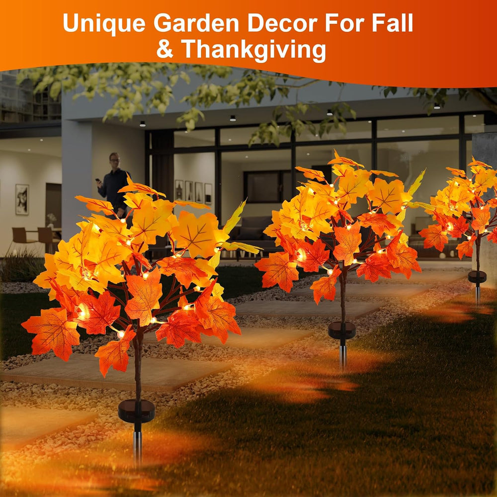 4Pack Fall Solar Lights Outdoor Decorative, Waterproof 80Led Orange Fall Ligh...