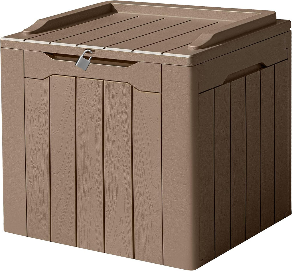 Devoko 31 Gallon Waterproof Outdoor Storage Box Resin Deck Box Lockable and UV Resistant for Patio Furniture,Garden Tools (Light Brown)