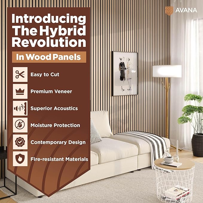 Avana Acoustic Wood Wall Panels – 94.4 x 12.6 Inch White Oak Acoustic Panels 2 (2 PCs)