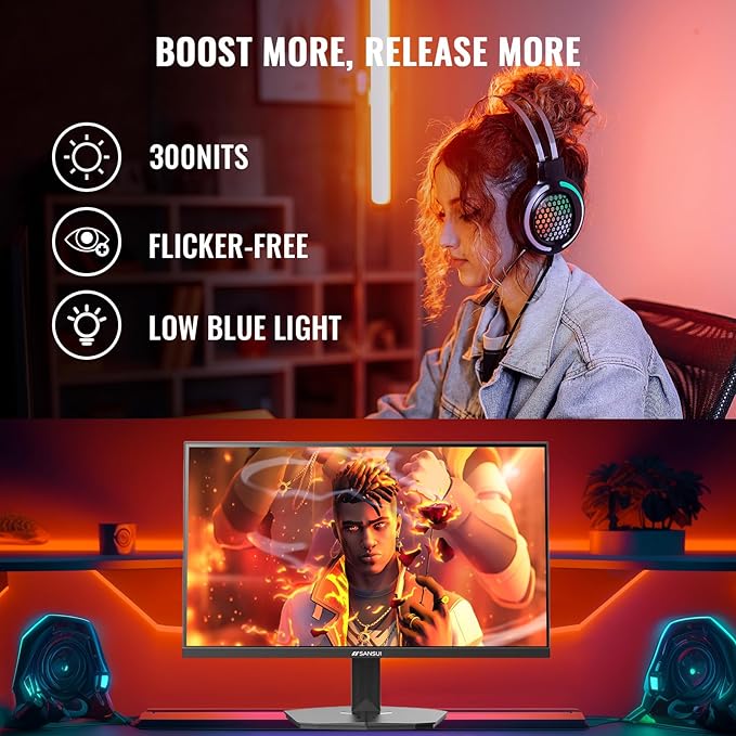 SANSUI Gaming Monitor, 24 Inch 200Hz 180Hz, FHD 1080P 1ms 110% sRGB Computer