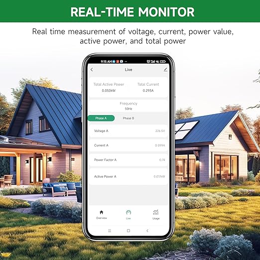 WiFi Energy Monitor with 2 * 750A Clamps, Real-Time Electricity Tracking